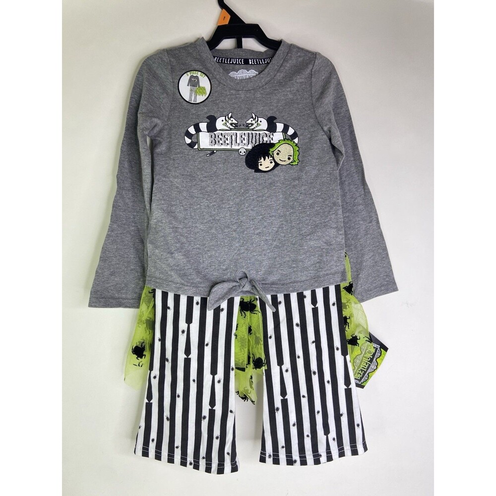 Beetlejuice 4T Toddler Girls 3 Piece Shirt Tutu Skirt Flared Pants Set Outfit
